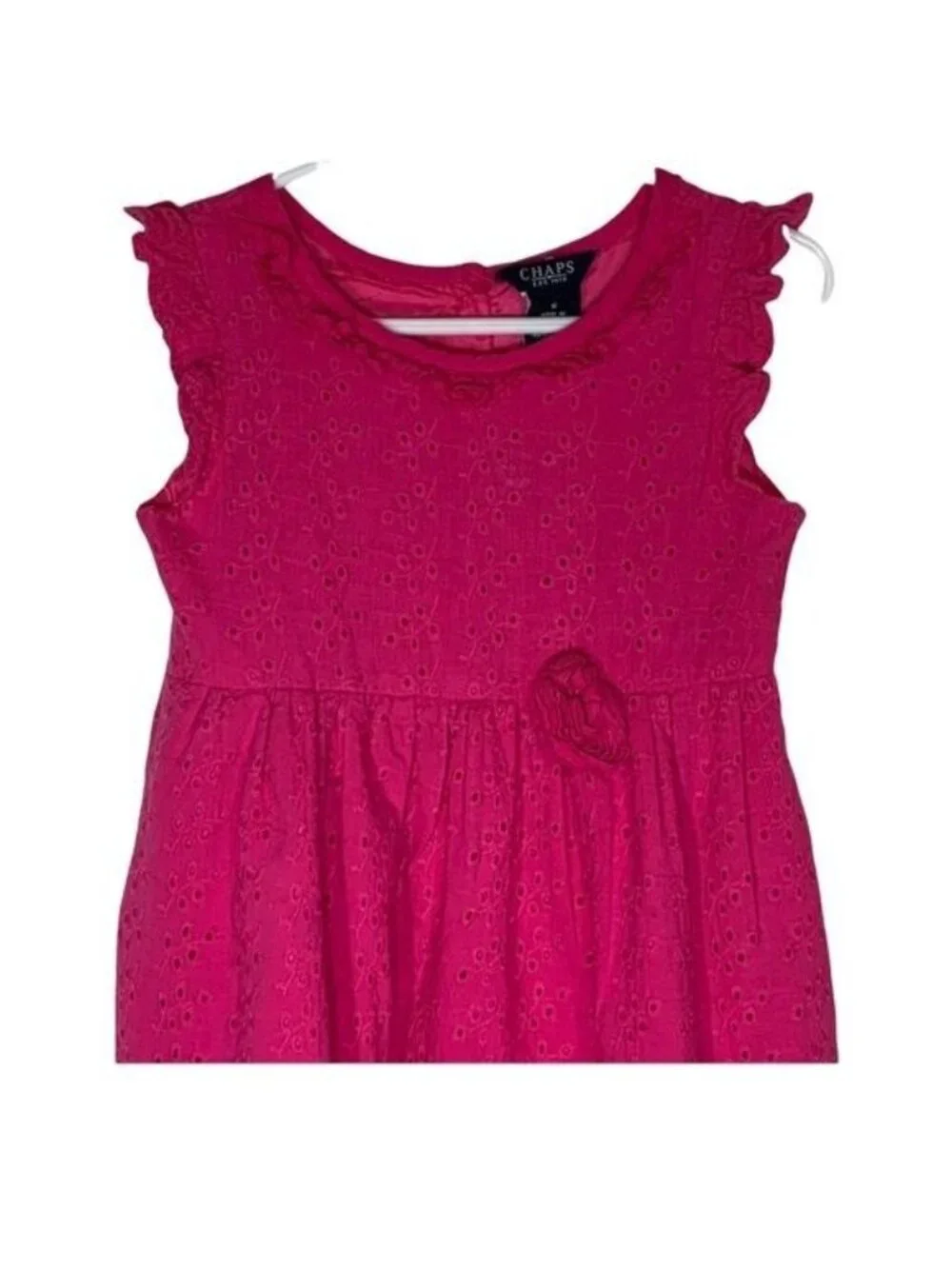Chaps Girls Size 5 Eyelet Lace Sundress Pink Cotton Ruffle Sleeveless